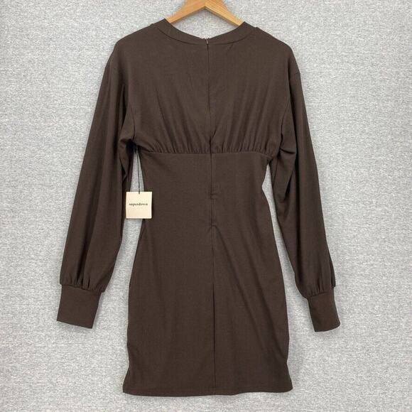Superdown Dress Womens Medium Brown Ribbed Ruched Bodice With Underwire NEW - Picture 3 of 16
